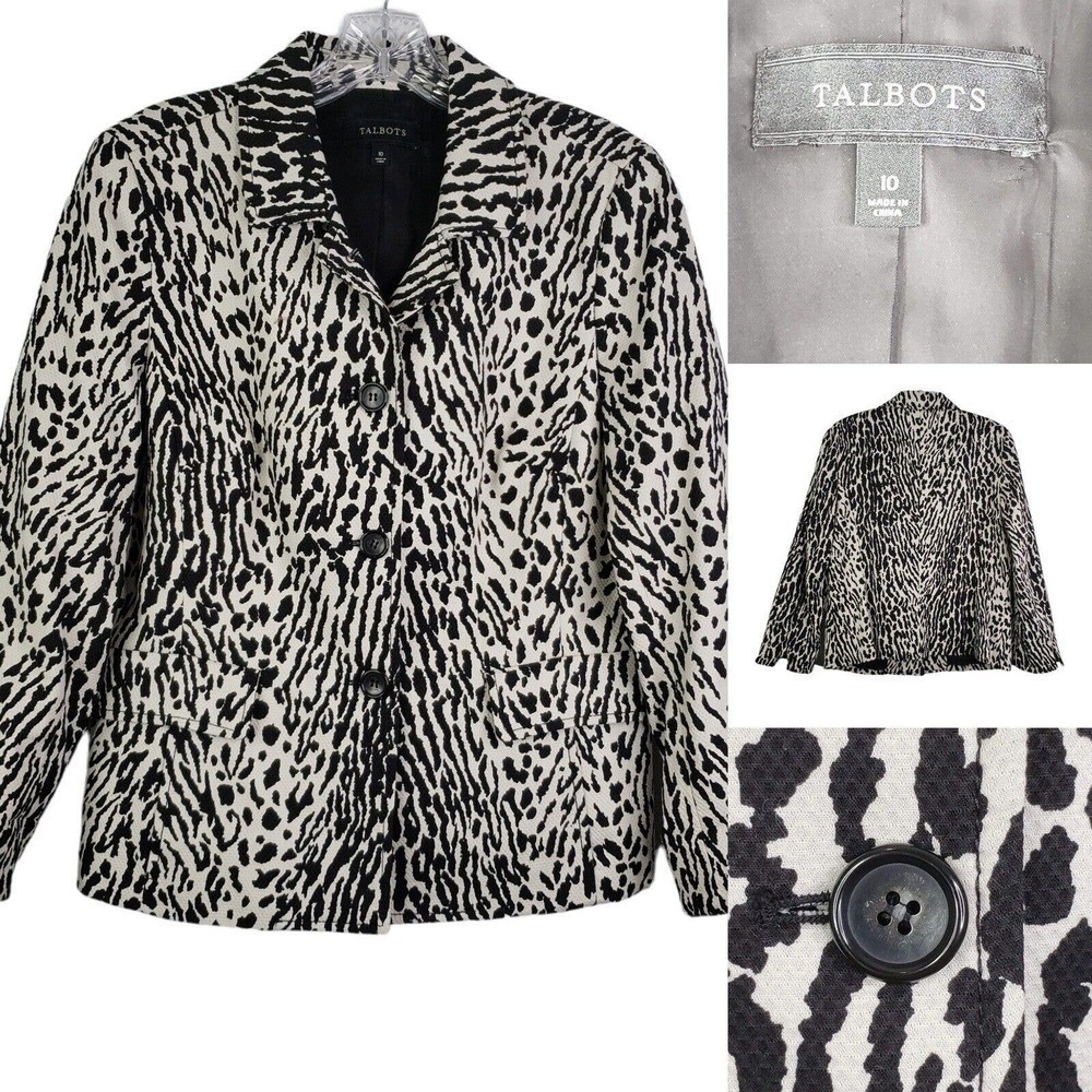Talbots Womens Size 10 Medium Cotton Blazer Jacket Leopard Animal Print - Picture 1 of 7
